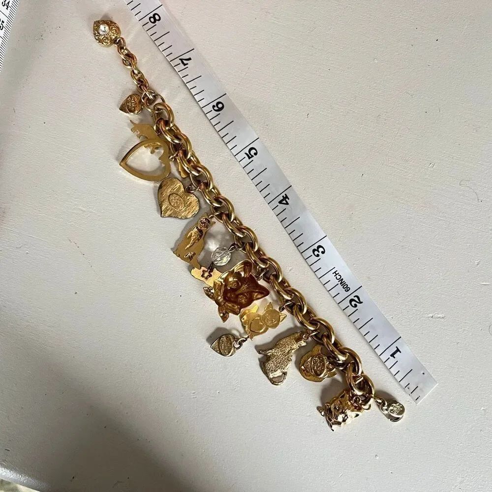VTG Kirk’s Folly Gold Tone Cat Charm Bracelet Hearts Crystals 8” - Picture 11 of 14